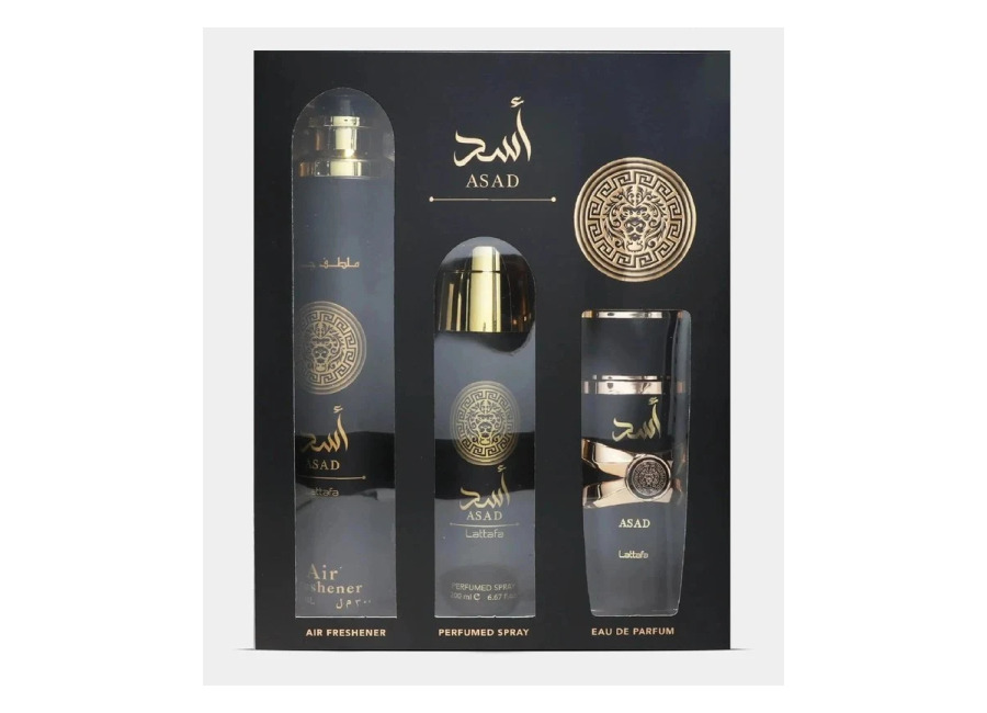 Lattafa Asad set EDP 100 ml + desodorante 200 ml + ambientador 300 ml spray