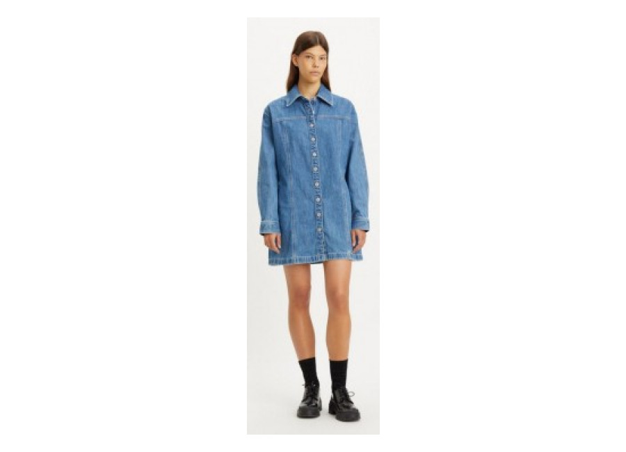 Levi’s para mujer. A4585-0001 Vestido Shay azul (S), Casual, Manga larga, Algodón Orgánico, Sostenible
