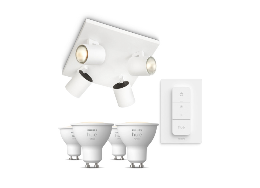 Philips Hue Philips Pack: X4 Focos Philips Runner (blanco) + 4 Bombillas Hue Gu10 Luz Blanca Cálida