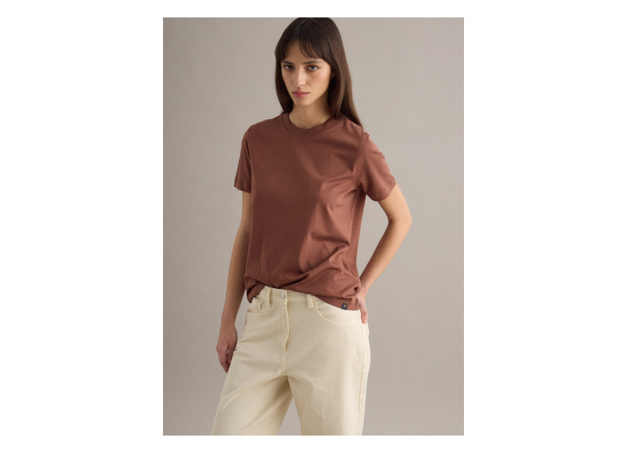 Piombo Camiseta Marrón De Cuello Redondo De Algodón Puro Ajuste Regular, Mujer, Marrón oscuro, Talla: 38
