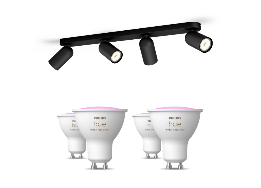 Philips Hue Philips Pack: X4 Focos Philips Pongee (negro) + 4 Bombillas Hue Gu10 Rgb