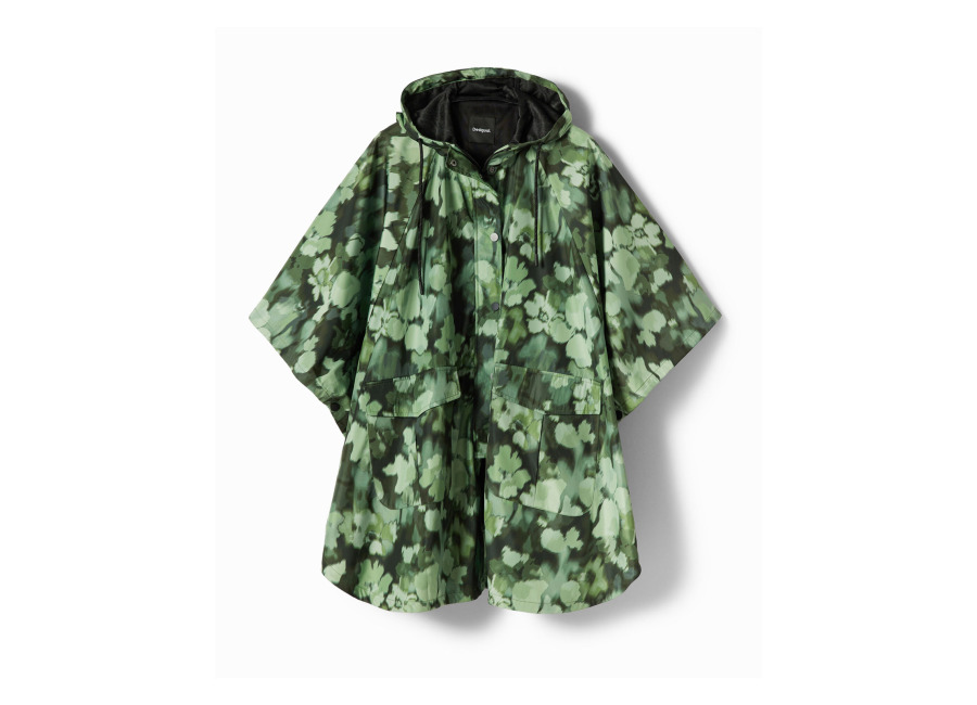 Desigual Chubasquero capucha camo, Poliester, Verde, U