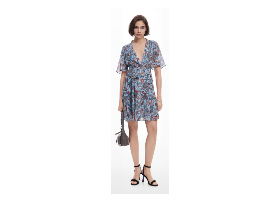 Desigual Vestido midi motivos florales, Poliester, Azul