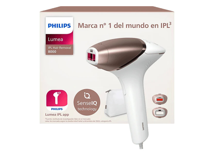 Philips Depiladora IPL – Philips Lumea S8000 BRI945/00, Luz Pulsada en Casa, Con app, Uso con cable, 2 Cabezales, Sensor de Piel Inteligente