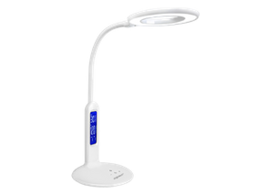 Aigostar Flexo 10KZP – Lámpara de escritorio LED 7W, Pantalla LCD con calendario, temperatura, alarma. táctil, 360lm. 5 Niveles de intensidad, 2 modos de iluminación luz blanca y cálida. Color blanco