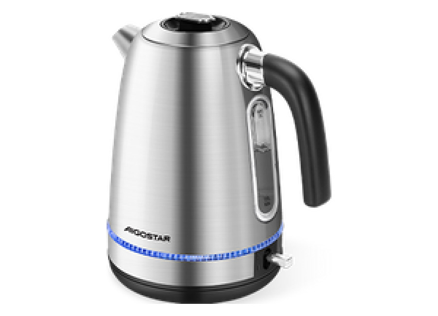 Aigostar Frey – Hervidor Agua Eléctrico de acero inoxidable 1,7 litros, 2200 W con Azul LED Iluminación, Filtro Extraíble, Indicador Nivel Agua, Protección para Hervir en Seco y Apagado Automático