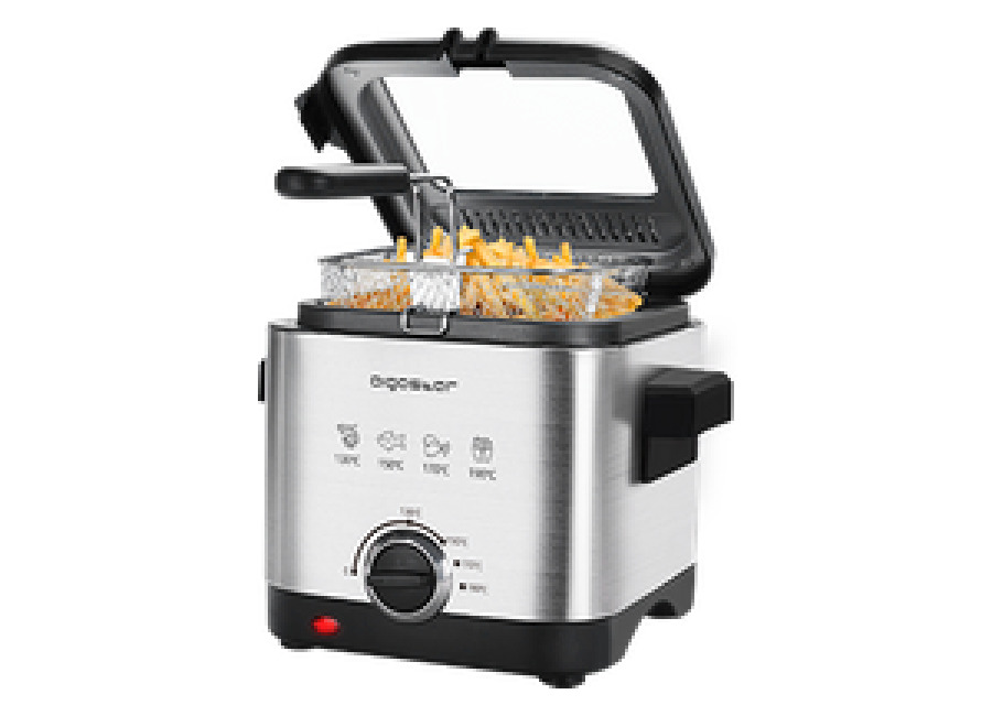 Aigostar Fries 30IZD – Freidora compacta de 1,5 litros, libre de BPA, 1000 watios con gran ventana transparente y temperatura ajustable. Acero inoxidable