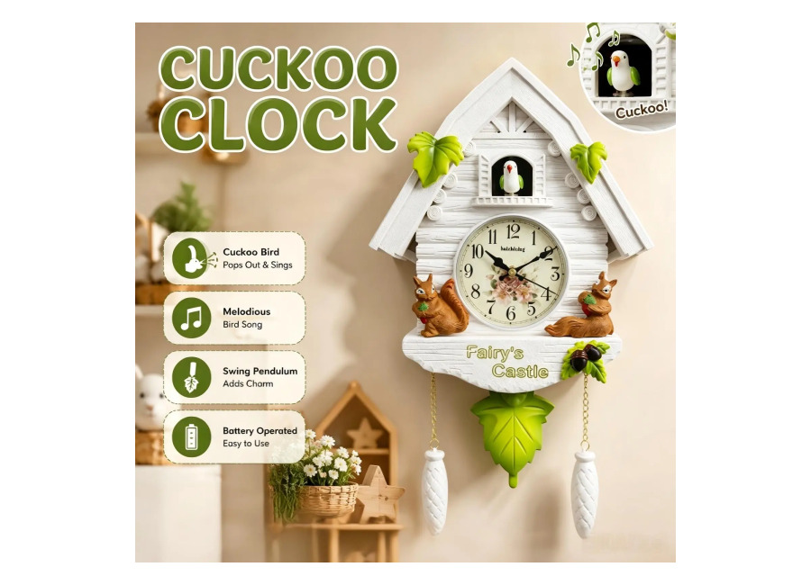 Reloj de Pared con Diseño de Cucu, Reloj de Péndulo Decorativo con Música y Avisador de…