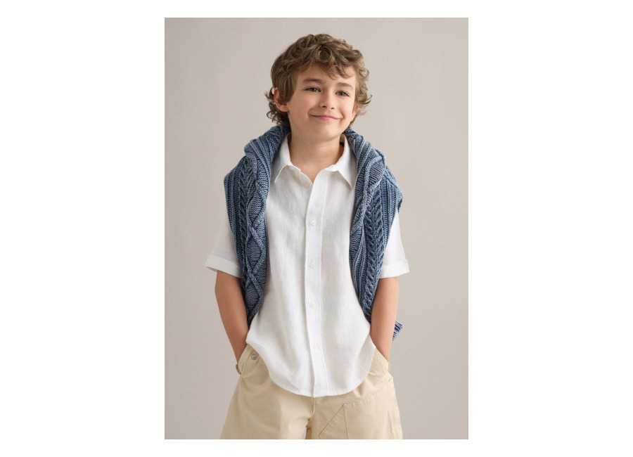 Piombo KIDS Camisa Blanca De Lino Puro De Corte Oversized Para Niño, Niño, Blanco óptico, Talla: 6
