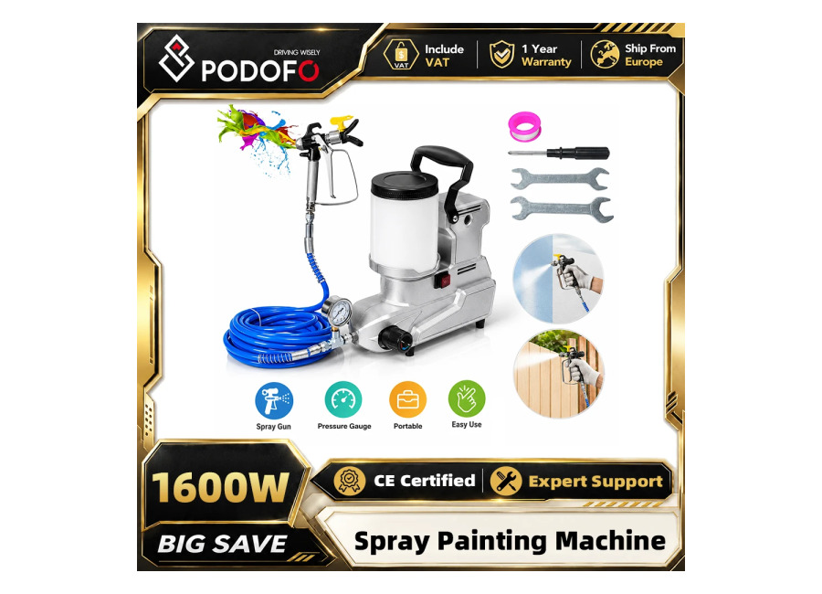 Pistola de Pintura sin Aire Podofo de 1600W y 2.5L/min, Pistola Eléctrica con Manguera de 5m,…