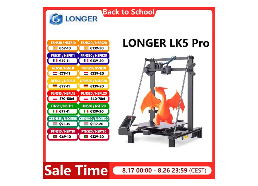 Impresora 3D LONGER LK5 Pro, 90% Pre-Ensamblada, Gran Volumen de Impresión de 300 × 300 ×…