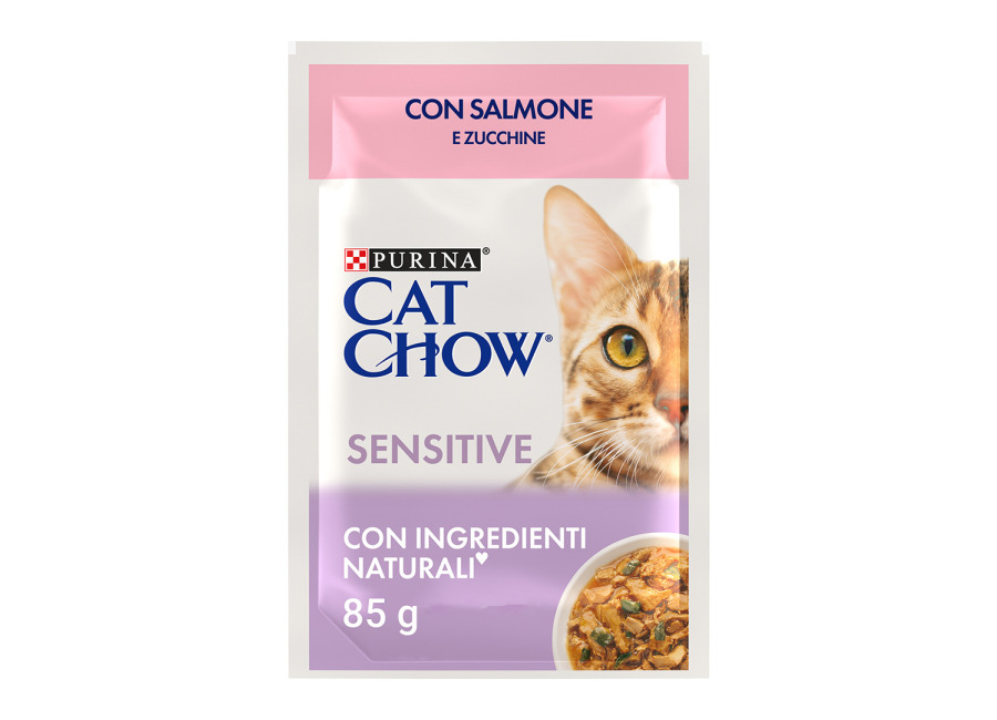 Cat Chow 26 x 85 g comida húmeda para gatos – Sensitive salmón y calabacín