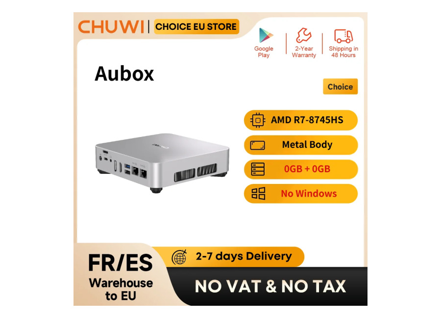 Mini PC CHUWI Aubox con AMD Ryzen7 8745HS, Oculink, DDR5, Sin RAM, Sin ROM, Sin SO,…