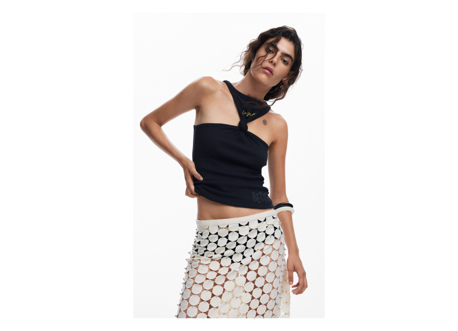 Desigual Camiseta nudo, Mujer, Algodon, Negro