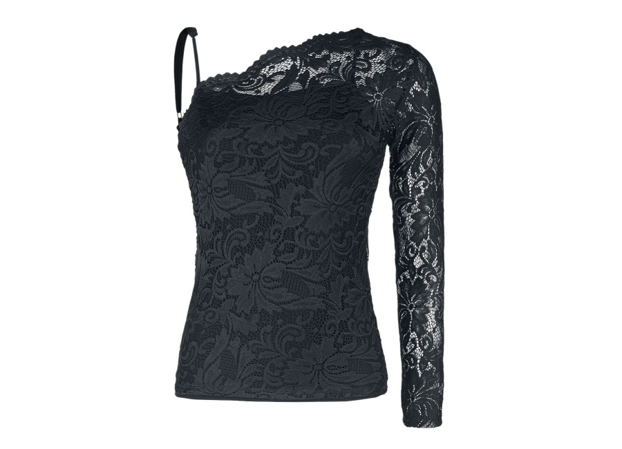 Black Premium by EMP Camiseta Manga Larga de Black Premium by EMP – Camiseta de encaje con hombro visto – S XXL – para Mujer – Negro