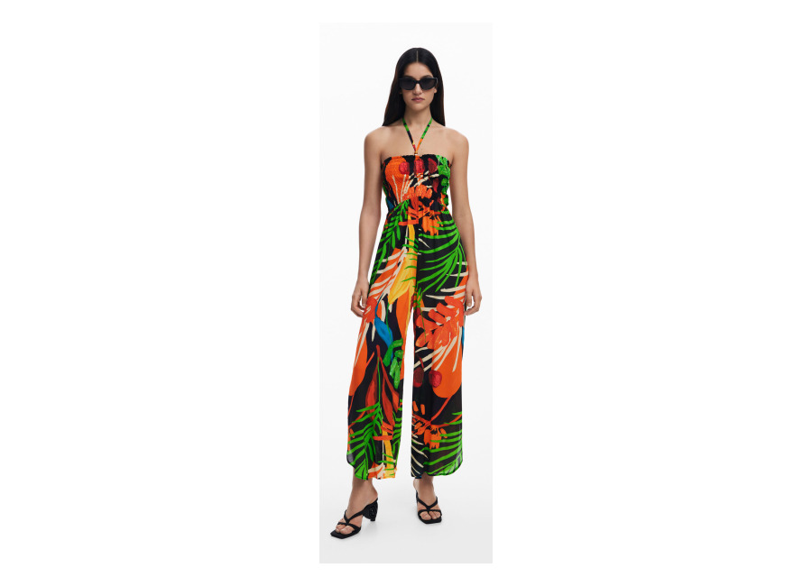 Desigual Mono largo tropical, Viscosa, Negro