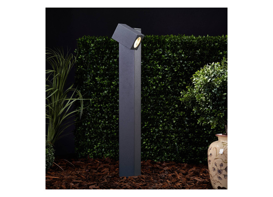 Lucande Bolardo luminoso LED Lorik con cabezal flexible, gri