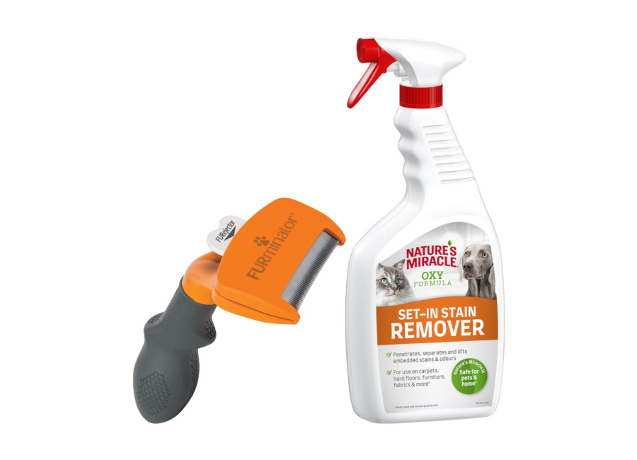 FURminator deShedding escarpidor para perros + Nature’s Miracle 709 ml ¡gratis! – M: Perros medianos – Pelo corto