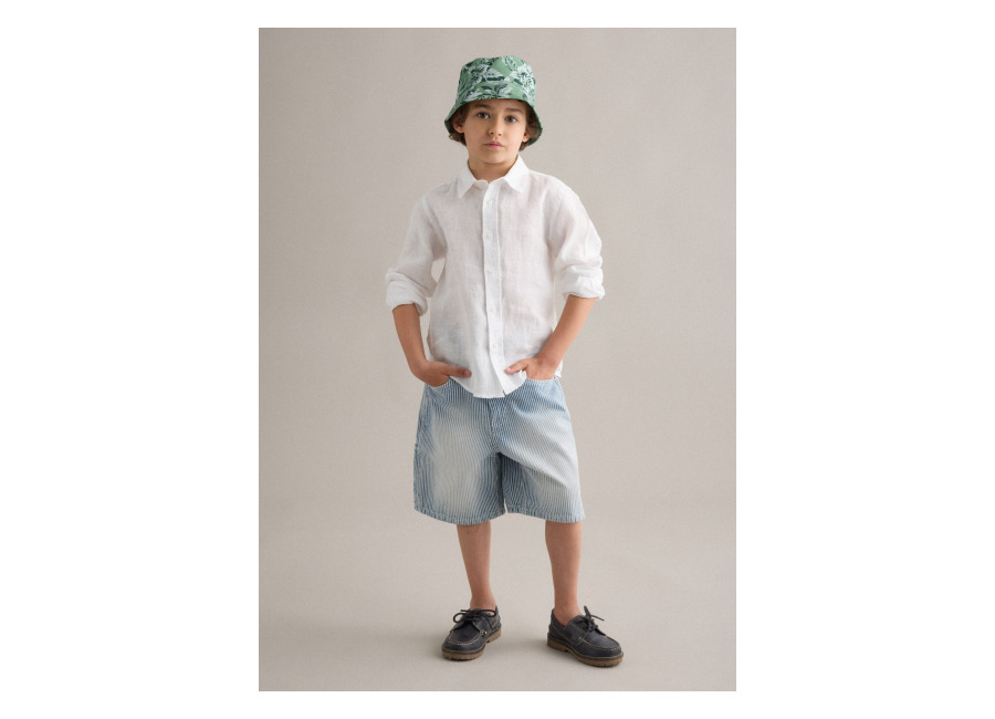 Piombo KIDS Bermudas Celestes De Algodón Puro A Rayas, Niño, Blanco, Talla: 6