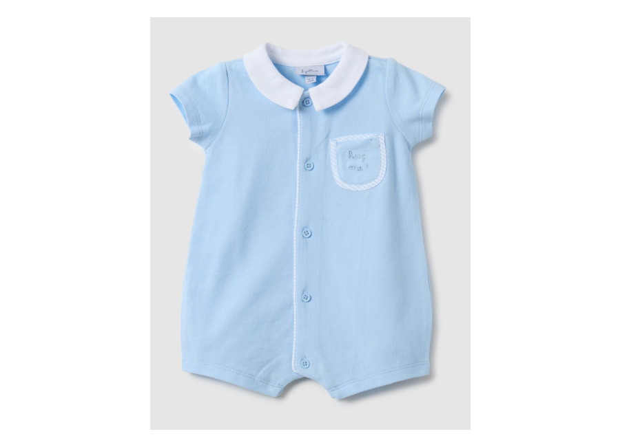Fagottino Body De Bebé Azul Claro De Algodón Con Cuello En Punta, Bebé Niño, Azul claro, Talla: 6-9