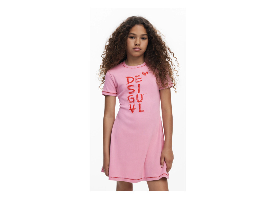Desigual Vestido corto logo, NiñOs, Algodon, Rojo, 3/4