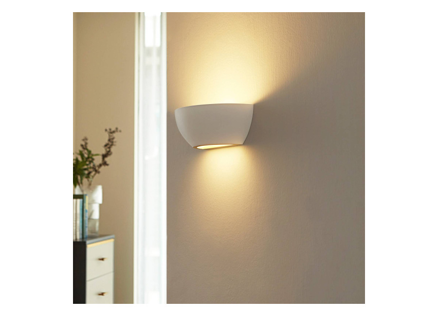 Lindby Aplique de pared Lindby «Jimmy», blanco, yeso, semicircular, 24 cm, E14