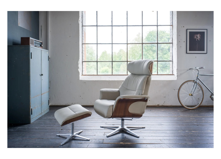 Kawola sillón TOSAR reclinable giratorio cuero gris con Puf