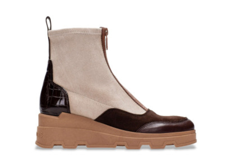 Zapatillas Hispanitas para mujer. Botines de piel con cuña beige (40), 3 a 5cm, Cremallera, Casua
