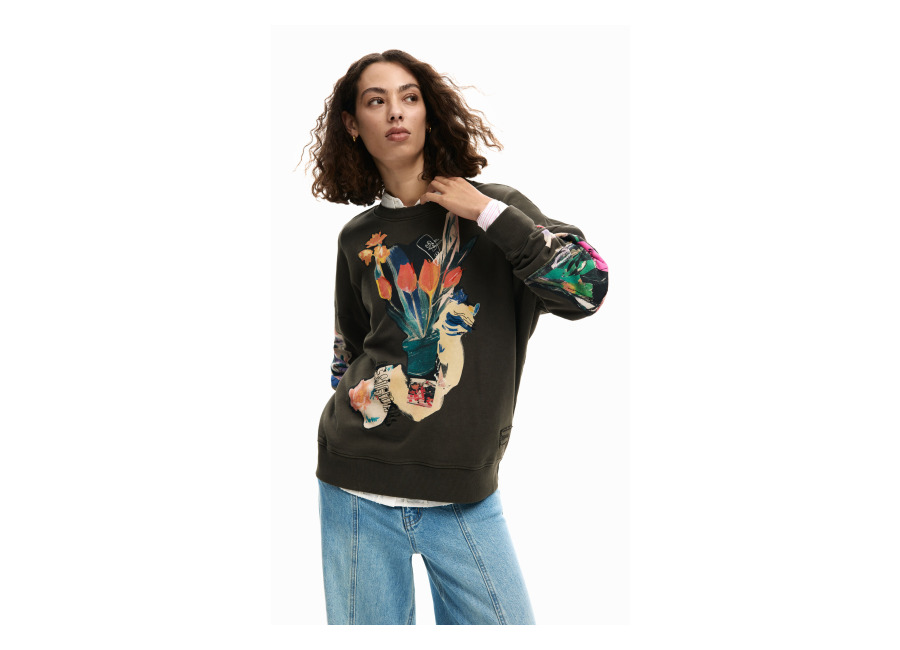Desigual Sudadera collage dibujo, Mujer, Algodon, Negro