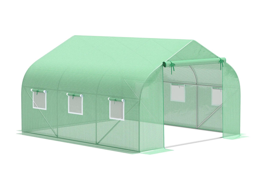 Invernadero Outsunny tipo túnel de 10,5 m² dim. Lona de acero enrollable de 3.5L x 3L…