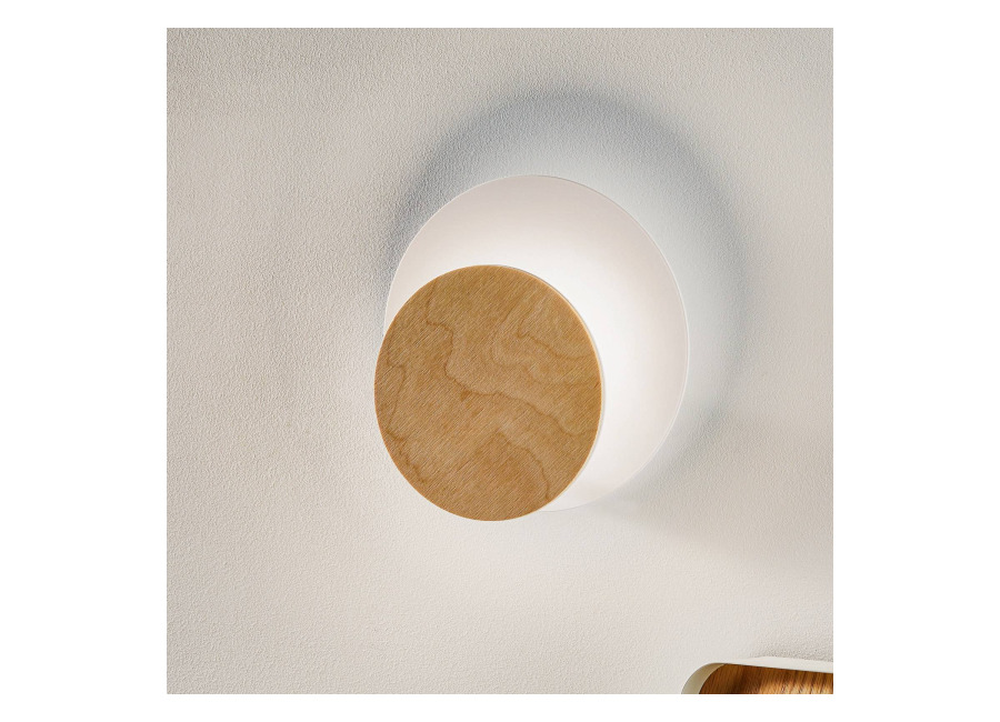 Emibig LIGHTING Aplique de pared Circle en blanco, placa decorativa en madera clara