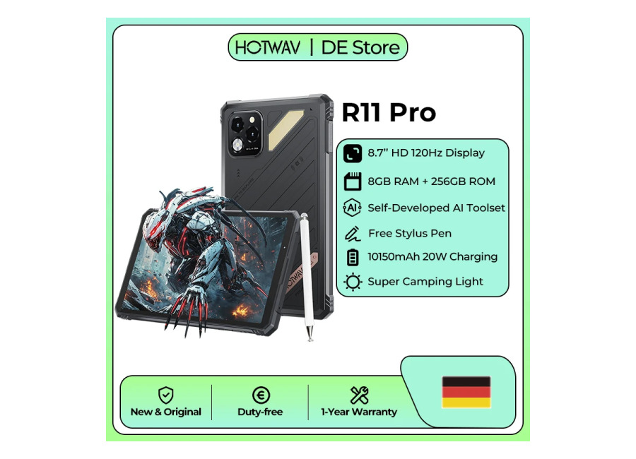 Tableta Robusta HOTWAV R11 Pro Android 16 con Batería Masiva de 10150 mAh, Carga Rápida de…