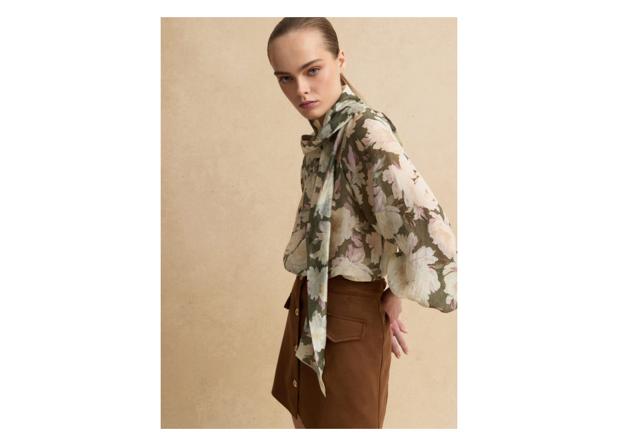 Les COPAINS Camisa Multicolor De Mezcla De Lyocell De Corte Regular Con Motivos Florales, Mujer, Green/White, Talla: 34
