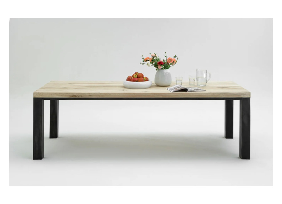 Kawola Mesa de comedor KAWOLA NELA de madera maciza de roble color arena, 180 x 100 x 76 c