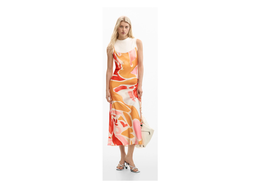 Desigual Vestido 2 en 1 tirantes, Mujer, Poliester, Naranja