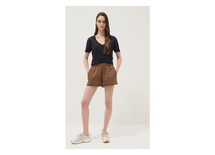 Ovs Short Marrón De Mezcla De Algodón Con Cintura Elástica, Corte Regular, Mujer, Marrón claro, Talla: