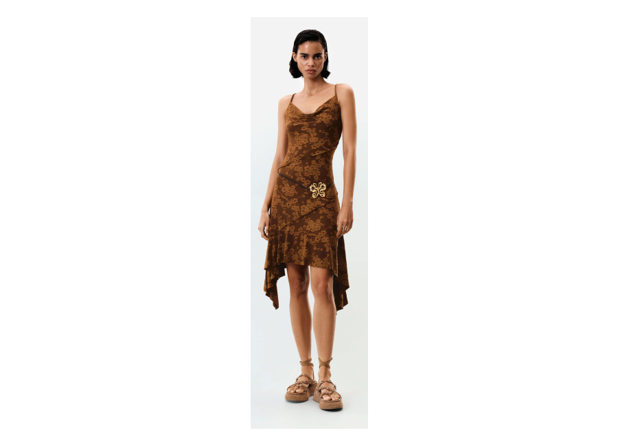 Desigual Vestido tirantes asimétrico, Mujer, Poliester, MarróN