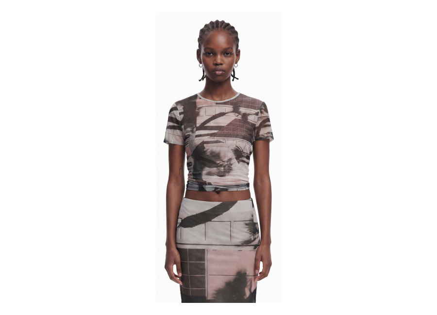 Desigual Camiseta estampado Arty, Poliester, Negro
