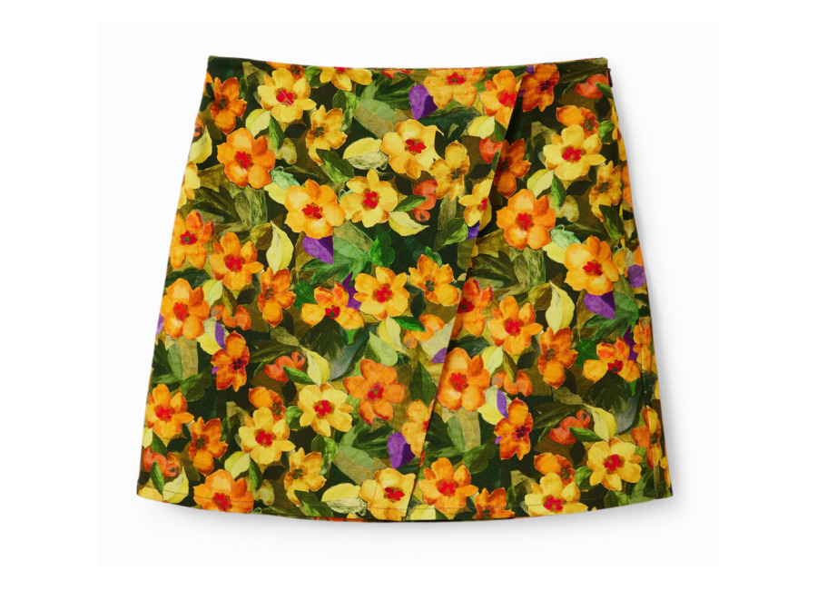 Desigual Minifalda slim flores, Algodon, Naranja