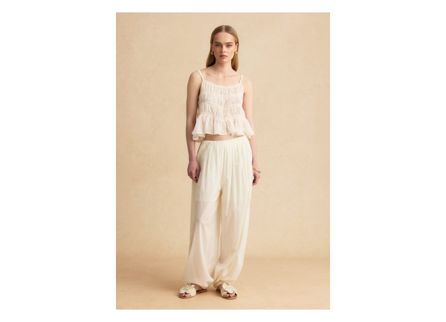 Les COPAINS Pantalón Jogger Blanco De Algodón Puro Corte Relaxed, Mujer, Blanco suave, Talla: 38