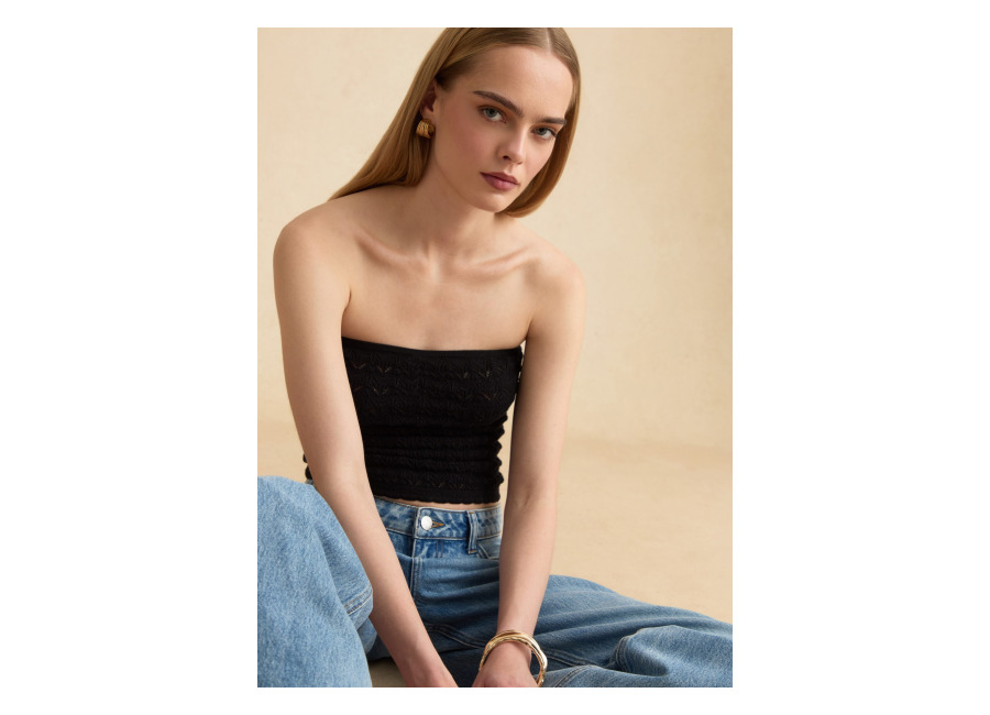 Les COPAINS Top Bandeau Negro De Puro Algodón De Punto, Mujer, Negro, Talla: 34