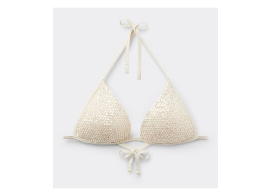 Calzedonia Triángulo Relleno Bikini Sequin Net Mujer Blanco Tamaño 2