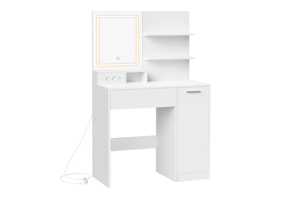 VASAGLE Kailyn Colección – Tocador con Espejo LED, con Regleta de Enchufes, Gabinete con 2 Estantes…