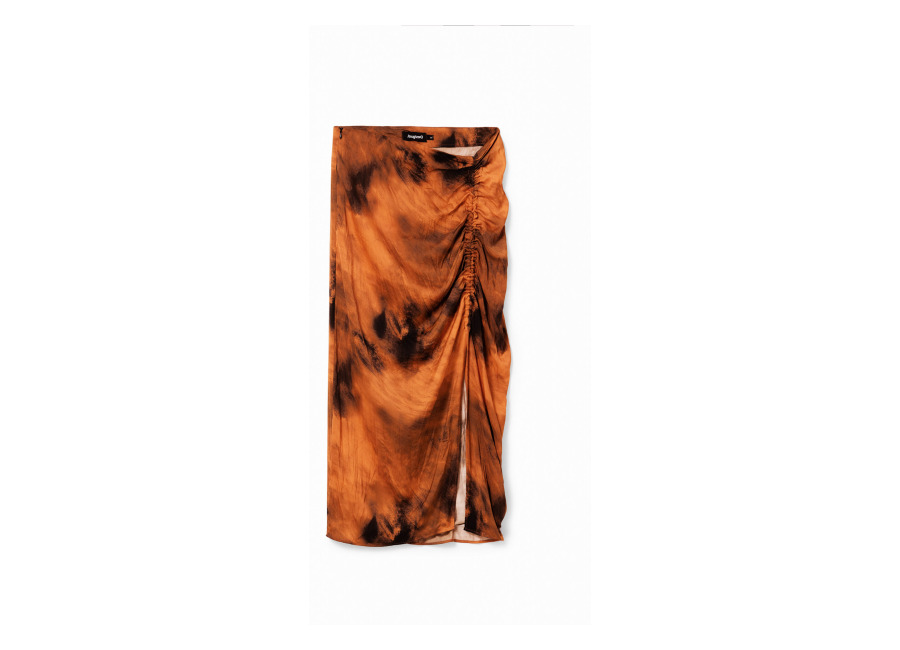Desigual Falda midi fruncido regulable, Poliester, Naranja