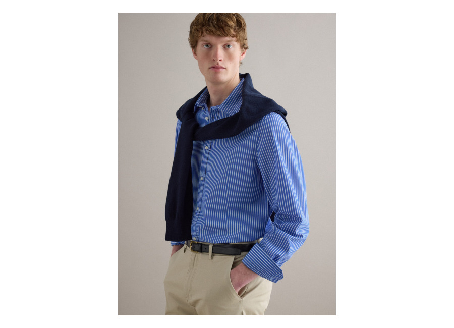 Piombo Camisa De Rayas Multicolor En Puro Algodón, Ajuste Regular, Hombre, Blanco/azul claro, Talla:
