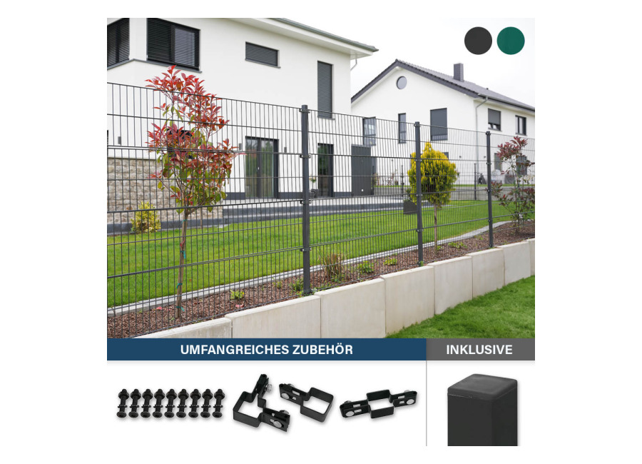 Home Deluxe Valla de doble piquete incl. postes esquineros MORATA antracita / verde – 200 cm x 36 m sin postes esquinero