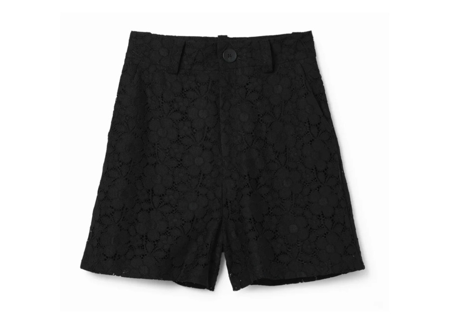 Desigual Shorts encaje floral, Poliester, Negro, 36