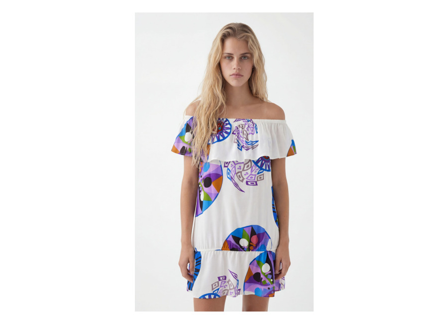 Desigual Vestido corto volante M. Christian Lacroix, Viscosa, Blanco