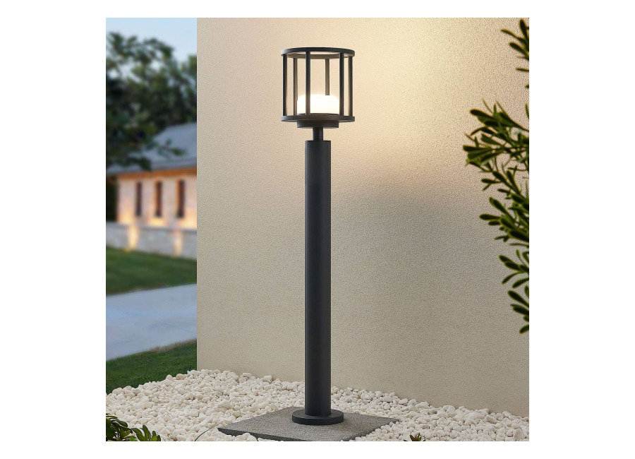 Lucande Bolardo luminoso Berenike, 85 cm, gris oscuro, metal, GX53