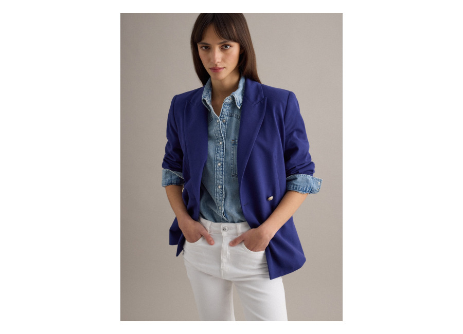 Piombo Blazer Azul En Algodón Elástico Ajuste Regular, Mujer, Blu Bluette, Talla: 34
